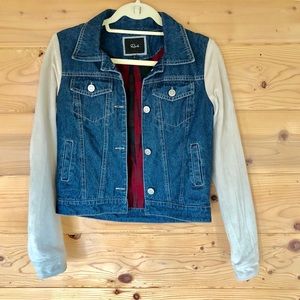 Rails denim blue jacket with khaki suede sleeves
